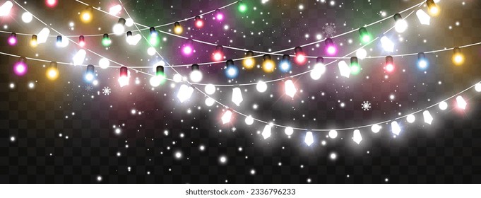  Ilustración vectorial de una guirnalda ligera sobre un fondo transparente.