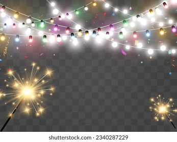 Vector illustration of a light garland on a transparent background.	
