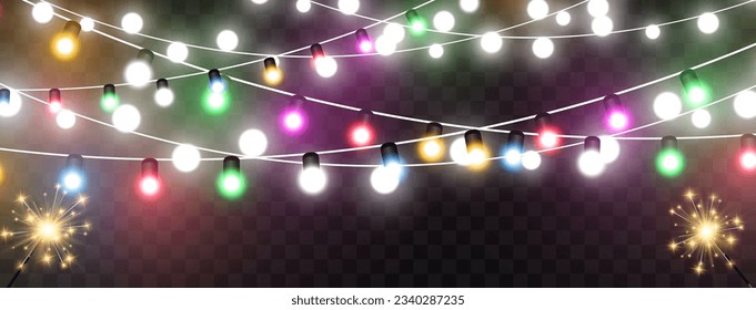 Vector illustration of a light garland on a transparent background.	
