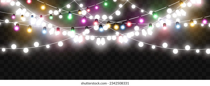 Vector illustration of a light garland on a transparent background.	