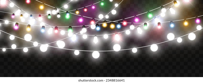 Vector illustration of a light garland on a transparent background.