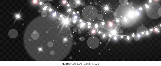 Ilustración vectorial de una guirnalda ligera sobre un fondo transparente.