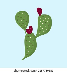 Vector illustration, light green tropical cactus with purple flowers, flat cartoon style. Suitable for creative design materials.