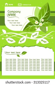 Vector illustration of light green web template with leaves