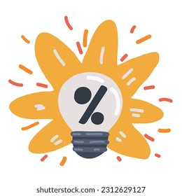 Vector illustration of light lamp bulb Percent sign inside
