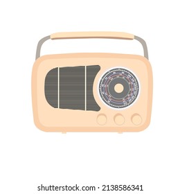 Vektorgrafik eines hellorangefarbenen Retro-Radios auf weißem Hintergrund. Weltfunktag.