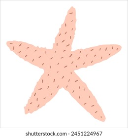 Vector illustration of a light pink starfish in a bright cartoon style. An image of a realistic starfish texture, ideal for use in nautical themed projects.