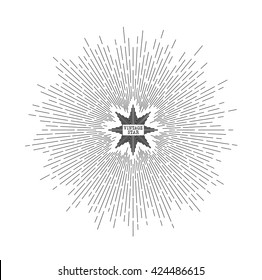 Vector Illustration Of Light Rays Of Burst. Ink Sunbursts. Vintage Star. Vintage Style Of The Image. Design Elements For Your Projects. Hipster Style. Linear Drawing.