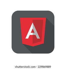 vector illustration of light red shield with A letter for javascript framework on the screen