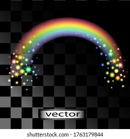 Luz de ilustración vectorial con estrellas arco iris brilla magia y luces brillantes mágicas