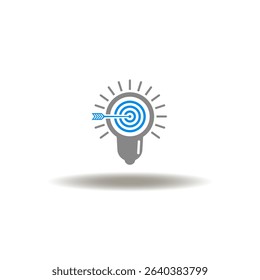 Vector illustration of lightbulb with aim. Icon of idea target. Symbol of creativity.