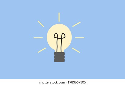 Vector illustration of lightbulb is bright because of solving problem or getting idea.