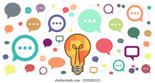 vector illustration of lightbulb and colorful comments around for creative talks and good ideas discussion visual 