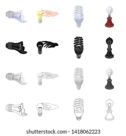 Vector illustration of lightbulb and ecolam logo. Collection of lightbulb and modern stock symbol for web.