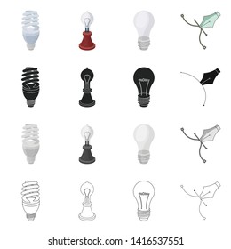 Vector illustration of lightbulb and ecolam symbol. Set of lightbulb and modern stock symbol for web.
