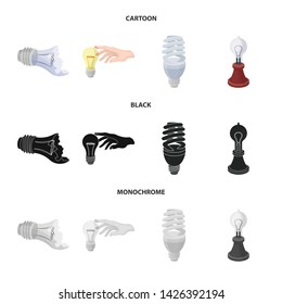 Vector illustration of lightbulb and ecolam symbol. Set of lightbulb and modern stock symbol for web.