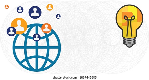 vector illustration of lightbulb and globe and users icons for international knowledge exchange 