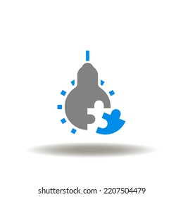 Ilustración vectorial de la bombilla con la pieza del rompecabezas. Icono de lluvia de ideas, mentalidad, piensen. Símbolo del nacimiento de la idea.