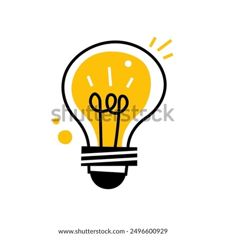 Vector illustration of a lightbulb with a yellow glow, symbolizing an idea, innovation, or creativity. Ideal for use in educational, technological, and creative design projects
