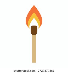 Vektorgrafik eines beleuchteten Streichholzstabes mit Feuerflamme.