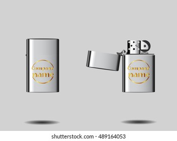 vector illustration of lighter mockup in 2 positions opened and closed