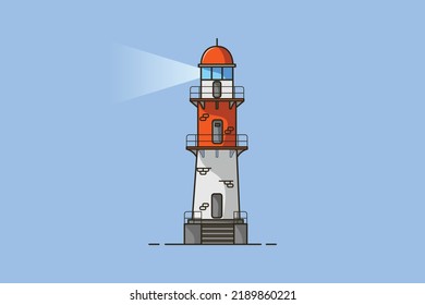 Vector illustration of Lighthouse cartoon style icon design. Building outdoor icon concept.