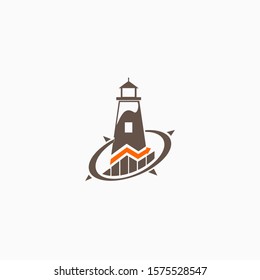 vector illustration of a lighthouse with chart and compass
