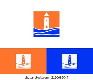 vector illustration of lighthouse icon  and sea. Marine concept logo