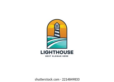 Vector Illustration Lighthouse Logo In The Ocean View