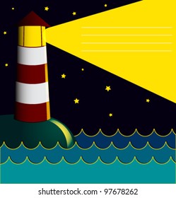 vector illustration lighthouse at night with beam enhanced