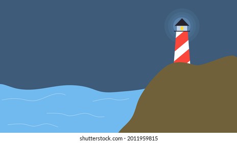 Vector illustration of lighthouse on the ocean cliff.