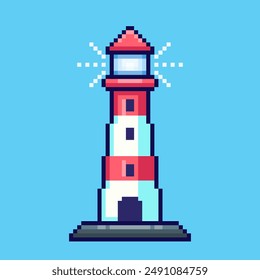 Vector Illustration of lighthouse with Pixel Art Design, perfect for game assets themed designs