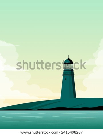 Vector illustration. Lighthouse, poster design, banner, postcard. Cartoon style, retro.