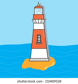 Vector illustration with lighthouse in sea