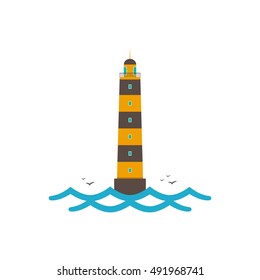 Vector illustration of lighthouse and sea