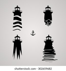 vector illustration of lighthouse set. 