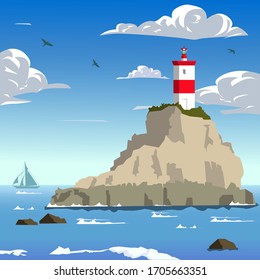 Vector illustration of lighthouse and shore
