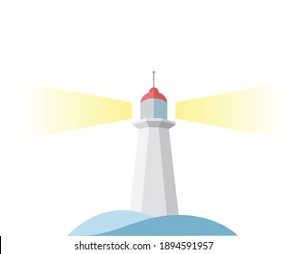 Vector illustration of a lighthouse with some sea waves and the light on