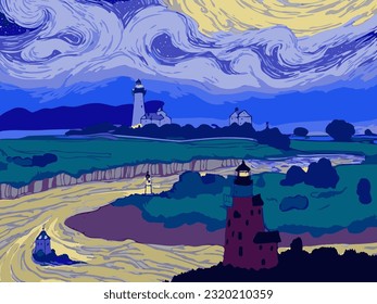 Vector illustration with lighthouses.Eps 10