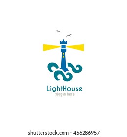 Vector illustration of lighthouses. Searchlight towers for maritime navigational guidance