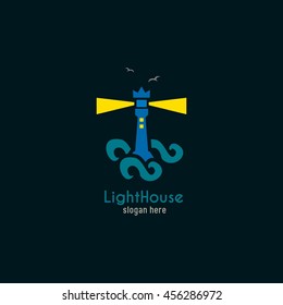 Vector illustration of lighthouses. Searchlight towers for maritime navigational guidance
