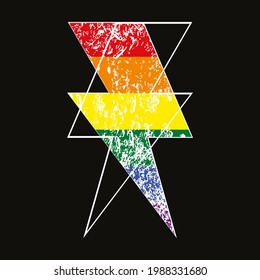 vector illustration of the lightning bolt symbol with many colors isolated on black. Design for posters o stickers.