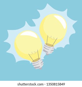 Vector illustration of lightning bulbs like idea isolated on blue background