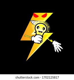 ilustración vectorial de un carácter relámpago que atrapa una lámpara