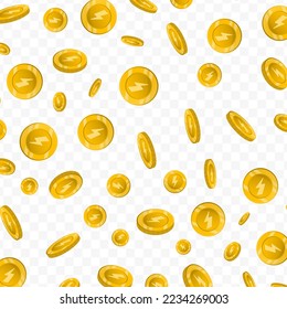 Ilustración vectorial de la moneda Lightning. Monedas de oro voladoras de fondo transparente (PNG).