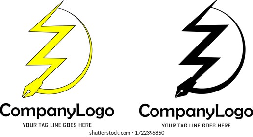 Vector illustration of lightning and pen logo design