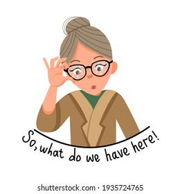 Vector illustration of a light-skinned woman with gray hair.