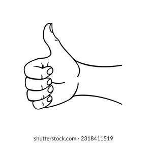 Vector illustration of like hand showing thumb up. Good thumb drawing.