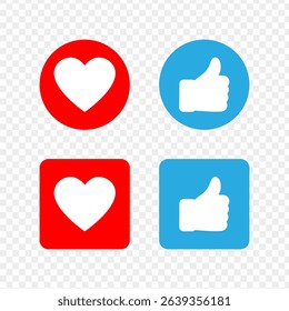 Vector illustration of Like Heart and Thumbs Up icon set isolated on transparent background