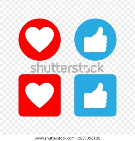 Vector illustration of Like Heart and Thumbs Up icon set isolated on transparent background